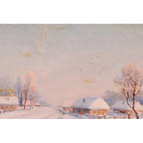 32 - Fedor Vassilievich Belousov (1885 - 1939), A Winter Village Scene, signed and dated 1906, oil on boa... 