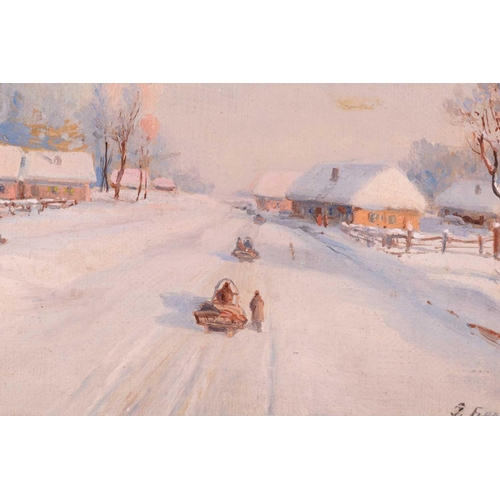 32 - Fedor Vassilievich Belousov (1885 - 1939), A Winter Village Scene, signed and dated 1906, oil on boa... 