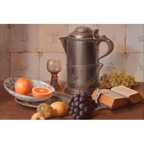 34 - † Eduard Pieter Moleveld (b.1946), Still life of Tankard and Fruit, signed and dated '79, oil on can... 