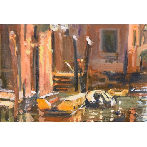 37 - † Margaret Glass (b.1950), Venetian Canal, initialled, oil on board, 54 x 74 cm, framed, frame 75.5 ... 