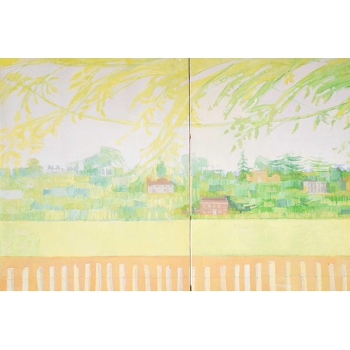 43 - † Roger de Grey (1918-1995), Triptych landscape with houses, unsigned, oil on three boards, 165 x 36... 