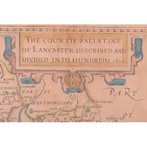 63 - After John Speed, 'The Countie Palatine of Lancaster Described and Divided into Hundreds 1610', engr... 