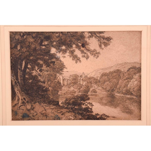 80 - Attributed to John Sell Cotman (1782-1842), ''Old Abbey & River Scene', ink and wash on paper, 12.5 ... 