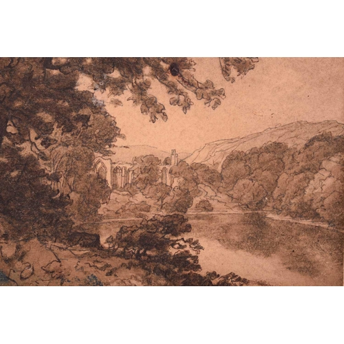 80 - Attributed to John Sell Cotman (1782-1842), ''Old Abbey & River Scene', ink and wash on paper, 12.5 ... 