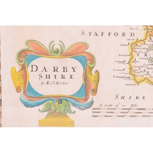 84 - Robert Morden (c.1650-1703) a hand-tinted engraved map of 'Darbyshire', 36 cm x 42 cm, together with... 