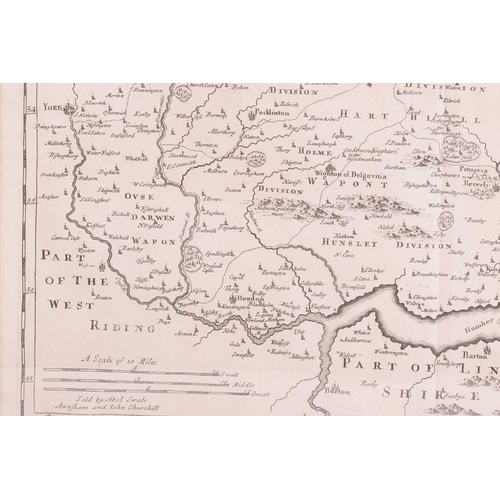 84 - Robert Morden (c.1650-1703) a hand-tinted engraved map of 'Darbyshire', 36 cm x 42 cm, together with... 