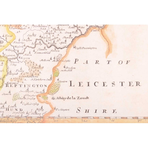 84 - Robert Morden (c.1650-1703) a hand-tinted engraved map of 'Darbyshire', 36 cm x 42 cm, together with... 