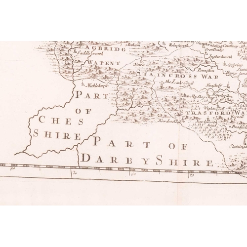 84 - Robert Morden (c.1650-1703) a hand-tinted engraved map of 'Darbyshire', 36 cm x 42 cm, together with... 