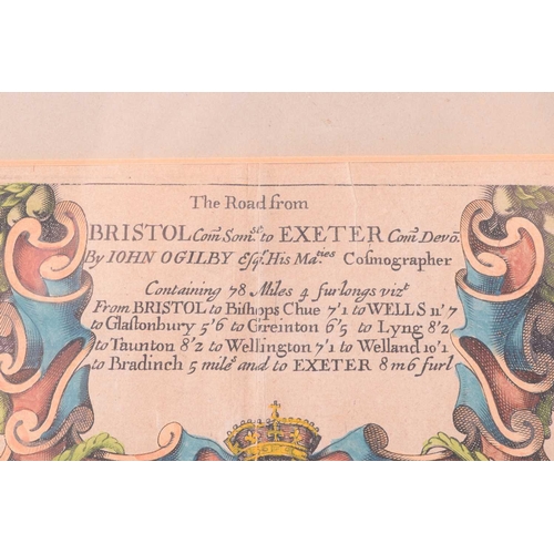 85 - John Ogilby (1600-1676), two coloured strip road maps, 'Bristol to Worcester' and 'Bristol to Exeter... 