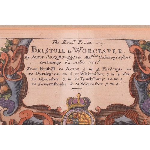 85 - John Ogilby (1600-1676), two coloured strip road maps, 'Bristol to Worcester' and 'Bristol to Exeter... 