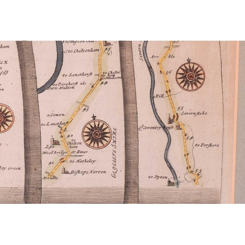 85 - John Ogilby (1600-1676), two coloured strip road maps, 'Bristol to Worcester' and 'Bristol to Exeter... 