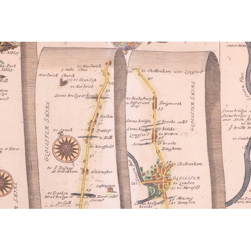 85 - John Ogilby (1600-1676), two coloured strip road maps, 'Bristol to Worcester' and 'Bristol to Exeter... 