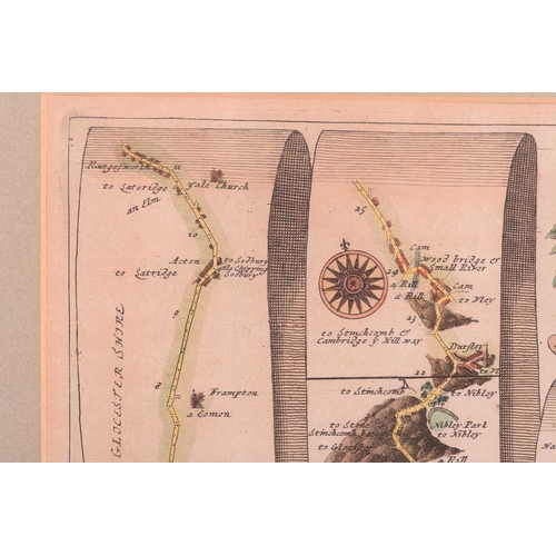 85 - John Ogilby (1600-1676), two coloured strip road maps, 'Bristol to Worcester' and 'Bristol to Exeter... 