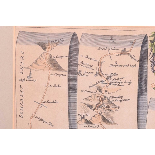 85 - John Ogilby (1600-1676), two coloured strip road maps, 'Bristol to Worcester' and 'Bristol to Exeter... 