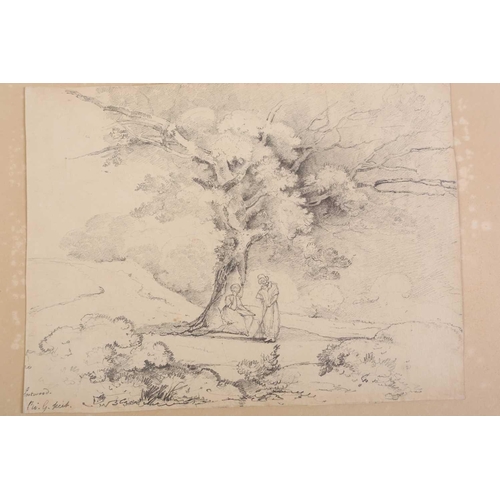 90 - A folio of pencil works on paper by the Gurney family, some pupils of John Crome (1768-1821), compri... 