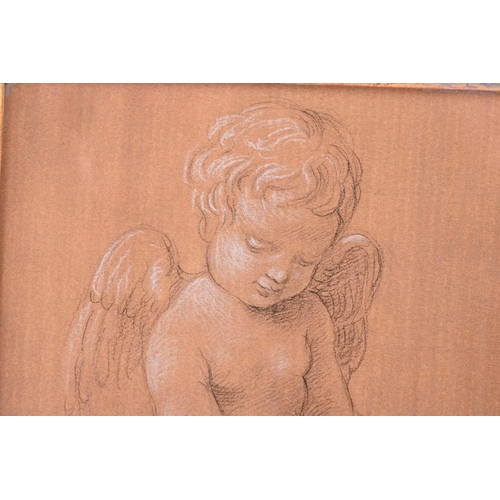 96 - Adolphe Varin (1821 - 1897) Two cherubs holding a shield, signed and dated 1866, pencil drawing, 11 ... 