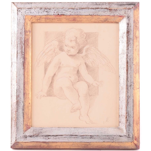 96 - Adolphe Varin (1821 - 1897) Two cherubs holding a shield, signed and dated 1866, pencil drawing, 11 ... 