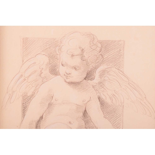 96 - Adolphe Varin (1821 - 1897) Two cherubs holding a shield, signed and dated 1866, pencil drawing, 11 ... 