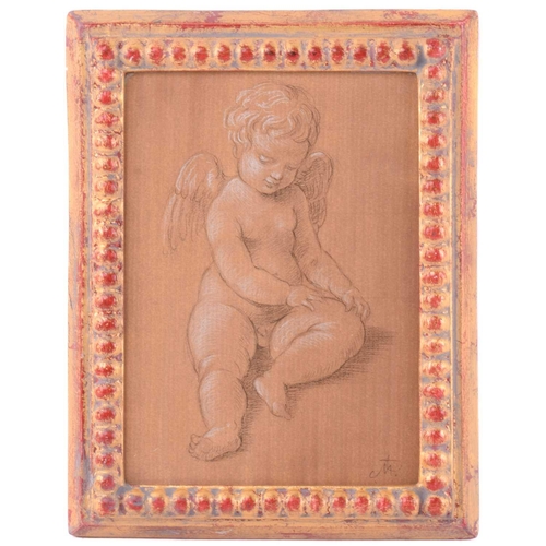 96 - Adolphe Varin (1821 - 1897) Two cherubs holding a shield, signed and dated 1866, pencil drawing, 11 ... 