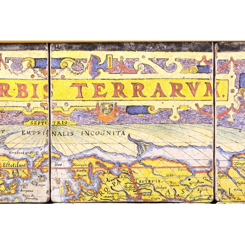 208A - After Abraham Ortelius (Flemish, 1527-1598), 'Typus Orbis Terrarum', a continental tin-glazed potter... 