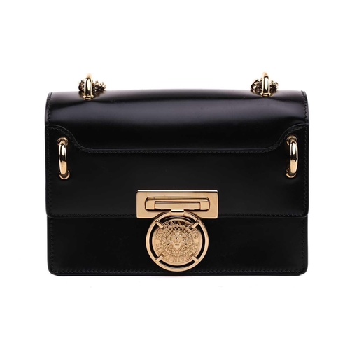 45 - Balmain - 'Bbox' shoulder bag in black leather, circa 2018, structured body with foldover flap and c... 
