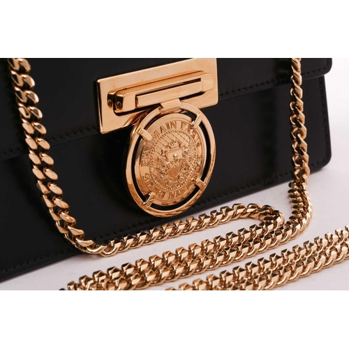 45 - Balmain - 'Bbox' shoulder bag in black leather, circa 2018, structured body with foldover flap and c... 
