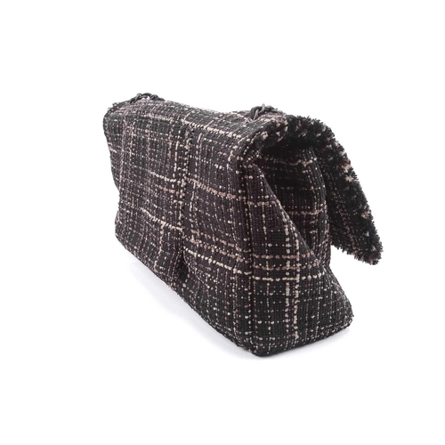 46 - Chanel - XXL Travel jumbo classic flap bag in tweed with black caviar leather trims, from the S/S 20... 