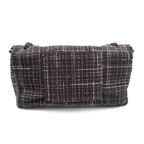 46 - Chanel - XXL Travel jumbo classic flap bag in tweed with black caviar leather trims, from the S/S 20... 
