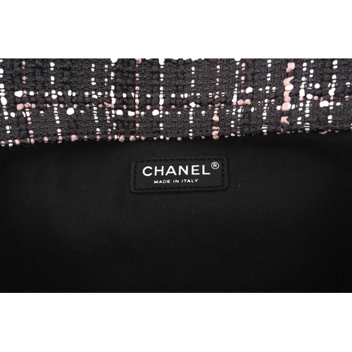 46 - Chanel - XXL Travel jumbo classic flap bag in tweed with black caviar leather trims, from the S/S 20... 