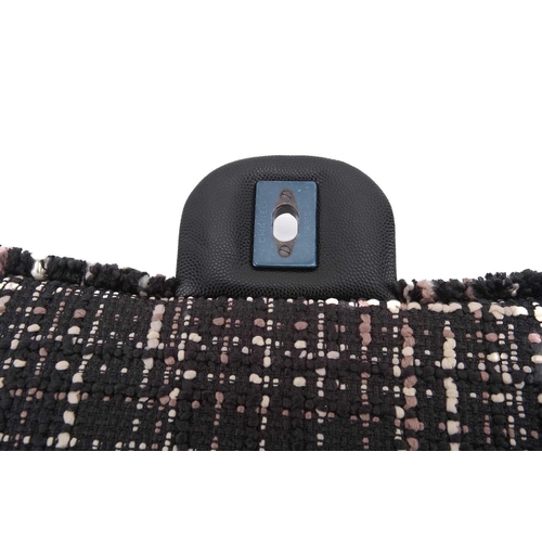 46 - Chanel - XXL Travel jumbo classic flap bag in tweed with black caviar leather trims, from the S/S 20... 