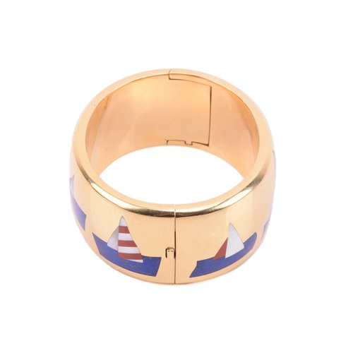 1 - Tiffany & Co. - a 'Sailboats' hinged bangle designed by Angela Cummings, inlaid with lapis lazuli, m... 