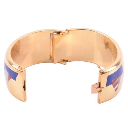 1 - Tiffany & Co. - a 'Sailboats' hinged bangle designed by Angela Cummings, inlaid with lapis lazuli, m... 