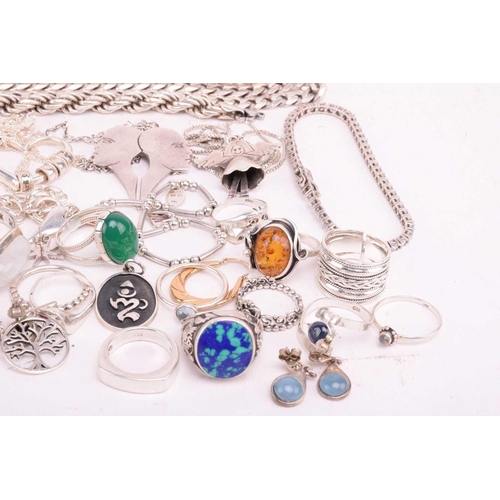 109 - A collection of assorted white metal jewellery including various bangles, bracelets necklace chains ... 