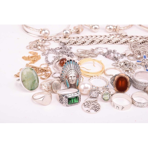 109 - A collection of assorted white metal jewellery including various bangles, bracelets necklace chains ... 