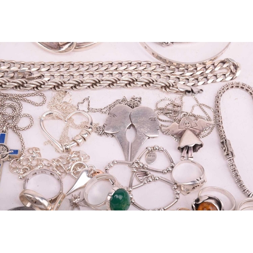 109 - A collection of assorted white metal jewellery including various bangles, bracelets necklace chains ... 