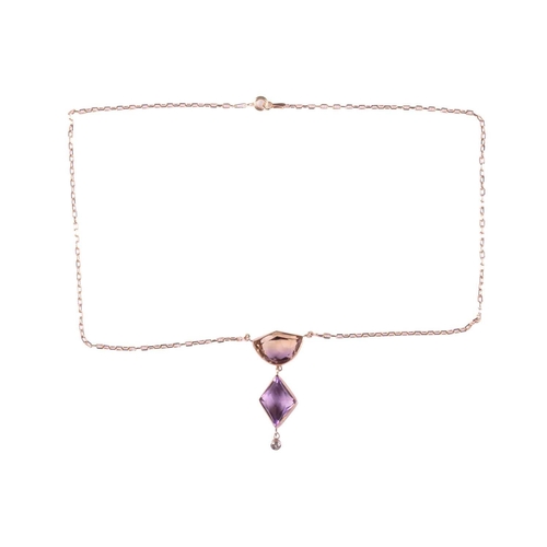 121 - A citrine, amethyst and diamond pendant necklace, set with a fancy cut ametrine and a kite shape ame... 