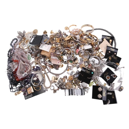 145 - A large quantity of costume jewellery including many pairs of clip-on and stud earrings, various wir... 