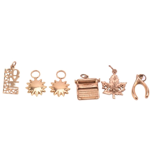 167 - A collection of charms and other jewellery, including a gate bracelet with hallmarks for 9ct gold, m... 