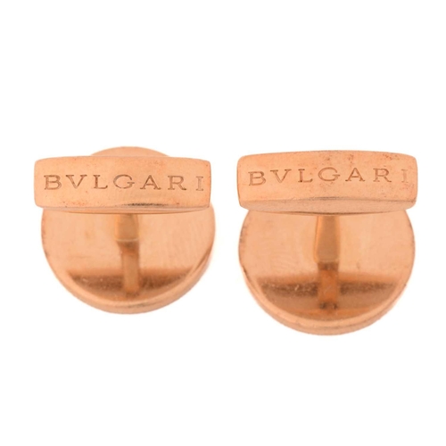 173 - Bulgari - Two pairs of cufflinks set with hardstone panels; the first each consists of an 18ct yello... 