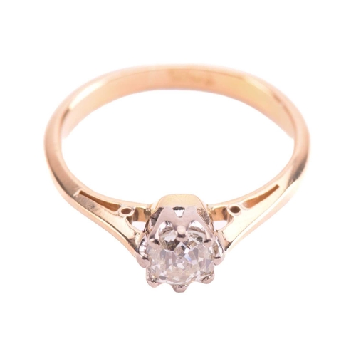 180 - A diamond solitaire ring set with an old cut diamond with an estimated weight of 0.40ct, the shank m... 