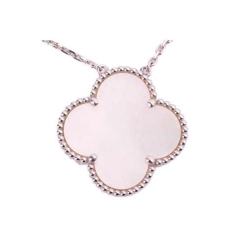 200 - Van Cleef & Arpels - a mother-of-pearl 'Magic Alhambra' pendant on chain, the 26.0 mm quatrefoil mot... 