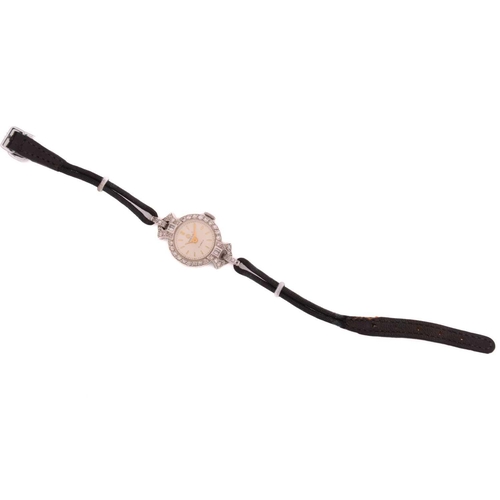 202 - A diamond cocktail watch with cord and leather strap, a split pearl and rose cut diamond stick pin, ... 