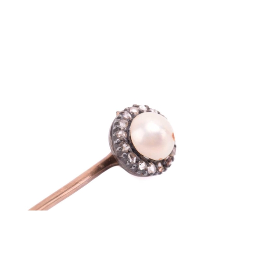 202 - A diamond cocktail watch with cord and leather strap, a split pearl and rose cut diamond stick pin, ... 