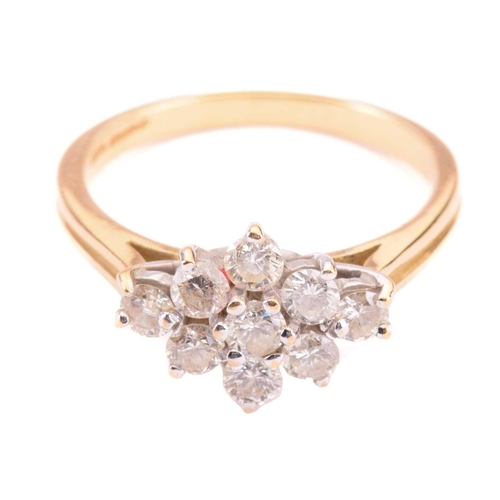 214 - A diamond cluster ring, set with round brilliant cut diamonds with a total estimated weight of 1.30c... 