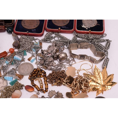 215 - A large quantity of 19th century and later costume jewellery and other items including a Victorian b... 