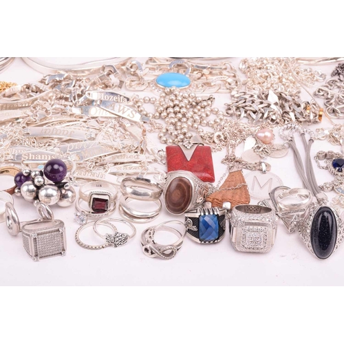 216 - A collection of white metal jewellery including various bangles, bracelets including identity bracel... 