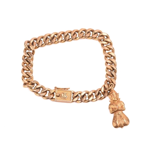 230 - A Chinese gold chain bracelet, marked '14k', with attached charm and Chinese character mark to the c... 