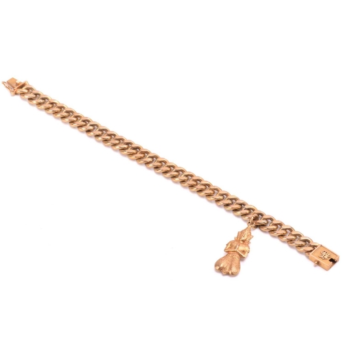 230 - A Chinese gold chain bracelet, marked '14k', with attached charm and Chinese character mark to the c... 