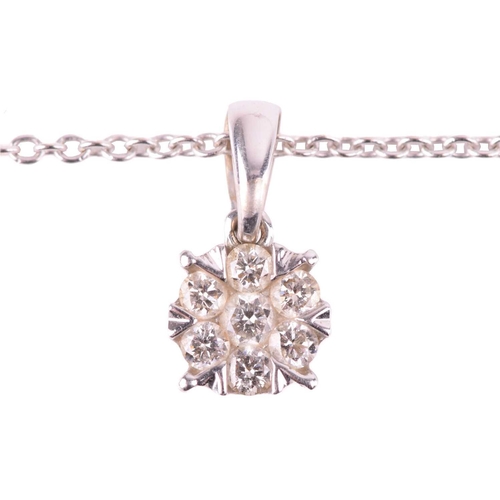 267 - A diamond set cluster pendant, featuring x7 round brilliant cut diamonds claw set into a cluster sty... 