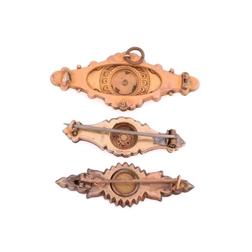 310 - A collection of six Victorian brooches including four set with seed pearls, two with hallmarks for 9... 